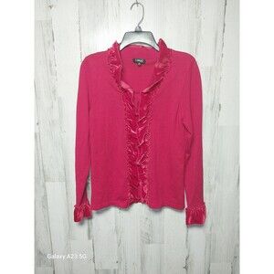 Elementz Women's Petite Medium Red Ruffle Front Cardigan With Attached Cami